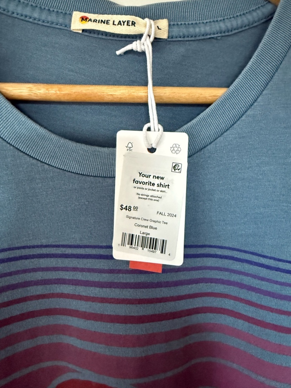 Marine Layer NWT Signature Crew Graphic Tee in Coronet Blue - Picture 7 of 8